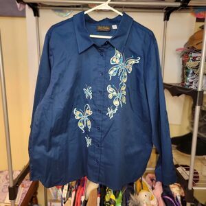 Bob Mackie Wearable Art LS Full Button w/ Embroidered Butterflies and Jewels- XL